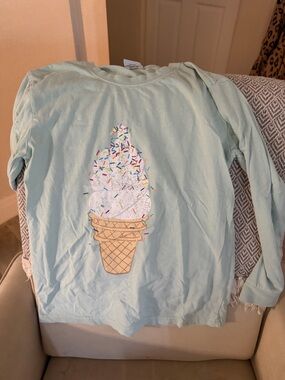 Girls' Light Mint Long-Sleeve Tee with Ice Cream Cone Graphic